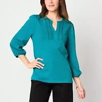 St. John's Bay Womens Split Crew Neck 3/4 Sleeve Blouse