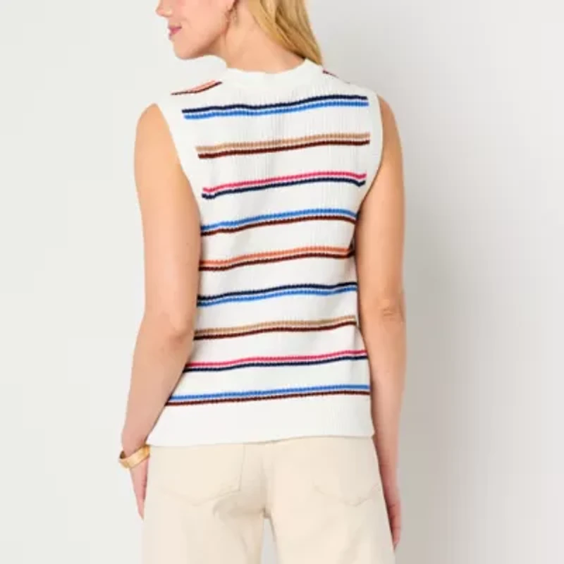 St. John's Bay Womens Crew Neck Sleeveless Striped Pullover Sweater