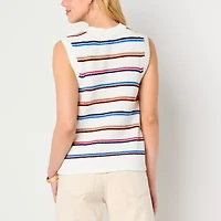 St. John's Bay Womens Crew Neck Sleeveless Striped Pullover Sweater
