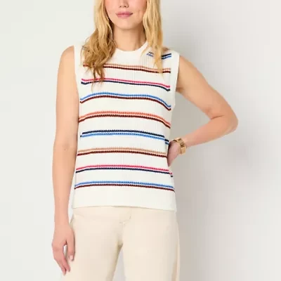 St. John's Bay Womens Crew Neck Sleeveless Striped Pullover Sweater