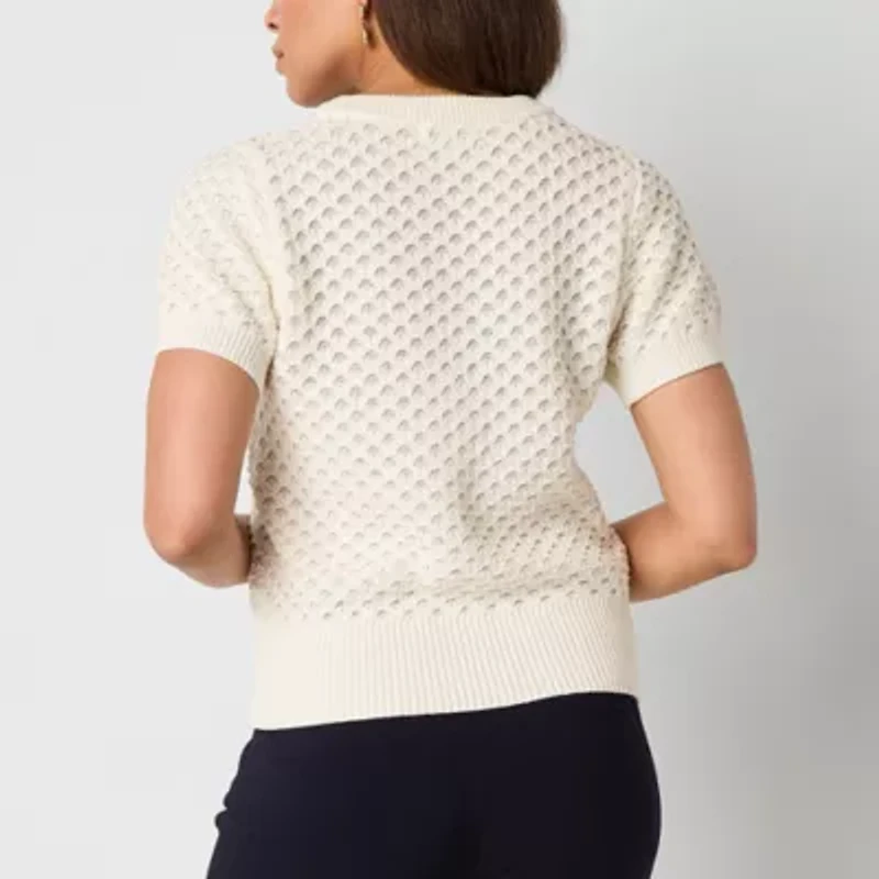 Liz Claiborne Womens Crew Neck Short Sleeve Pullover Sweater