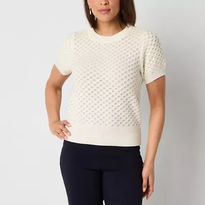 Liz Claiborne Womens Crew Neck Short Sleeve Pullover Sweater