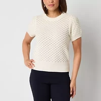 Liz Claiborne Womens Crew Neck Short Sleeve Pullover Sweater