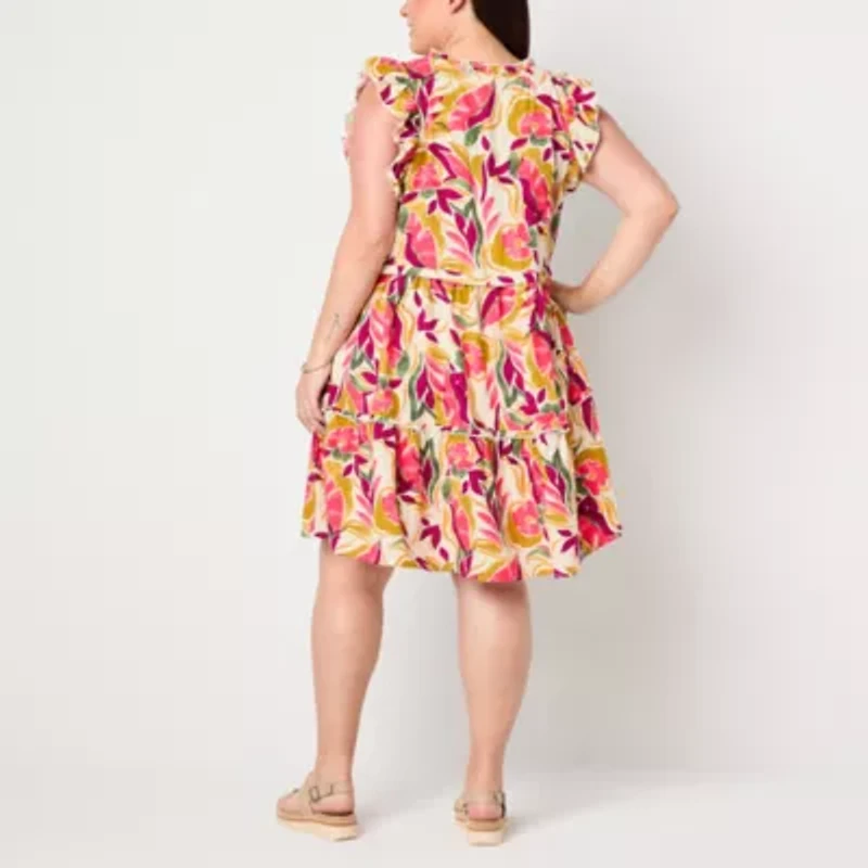St. John's Bay Womens Sleeveless Floral Plus Drop Waist Dress