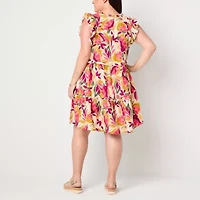 St. John's Bay Womens Sleeveless Floral Plus Drop Waist Dress