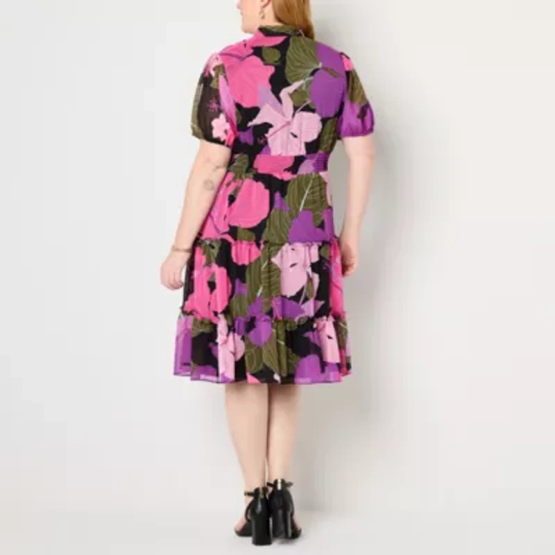 Liz Claiborne Womens Plus Short Sleeve Midi Wrap Dress
