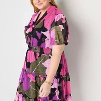 Liz Claiborne Womens Plus Short Sleeve Midi Wrap Dress