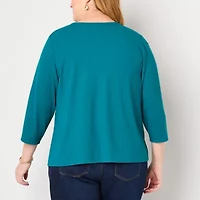 Liz Claiborne Womens Crew Neck 3/4 Sleeve Plus Blouse