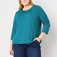Liz Claiborne Womens Crew Neck 3/4 Sleeve Plus Blouse