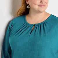 Liz Claiborne Womens Crew Neck 3/4 Sleeve Plus Blouse