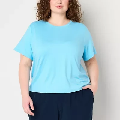 Xersion Everyday Womens Plus Crew Neck Short Sleeve Quick Dry Active T-Shirt