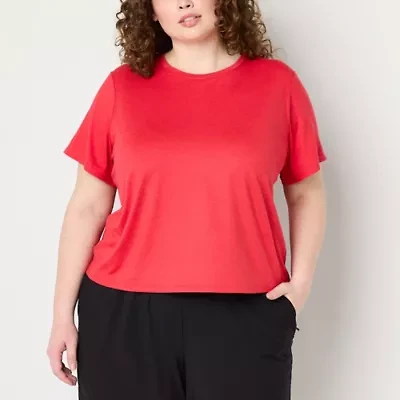 Xersion Everyday Womens Plus Crew Neck Short Sleeve Quick Dry Active T-Shirt