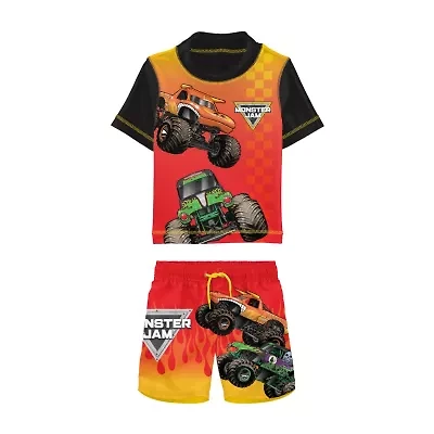Toddler Boys Uv Protection Monster Jam 2-pc. Rash Guard Set