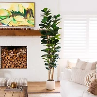 Nearly Natural 8ft Fiddle Leaf Decorative White Indoor Artificial Tree