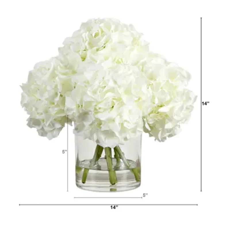 Nearly Natural 14" Hydrangea Glass Vase Artificial Flowers