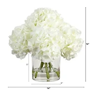 Nearly Natural 14" Hydrangea Glass Vase Artificial Flowers