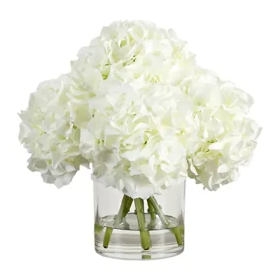 Nearly Natural 14" Hydrangea Glass Vase Artificial Flowers