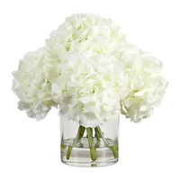 Nearly Natural 14" Hydrangea Glass Vase Artificial Flowers