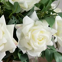 Nearly Natural 16" Roses Mixed Greens Glass Vase Artificial Flowers