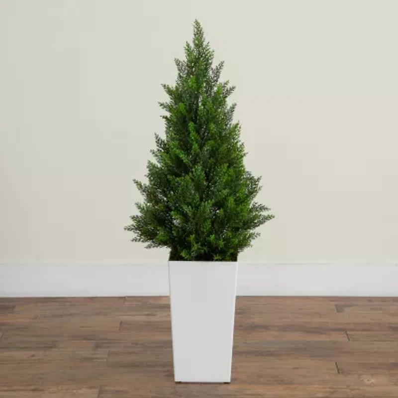 Nearly Natural 45" Cedar White Tower Indoor Outdoor Artificial Tree