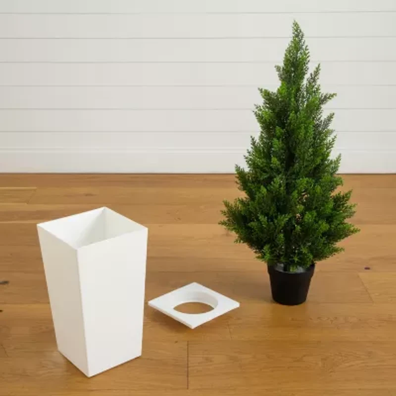 Nearly Natural 45" Cedar White Tower Indoor Outdoor Artificial Tree