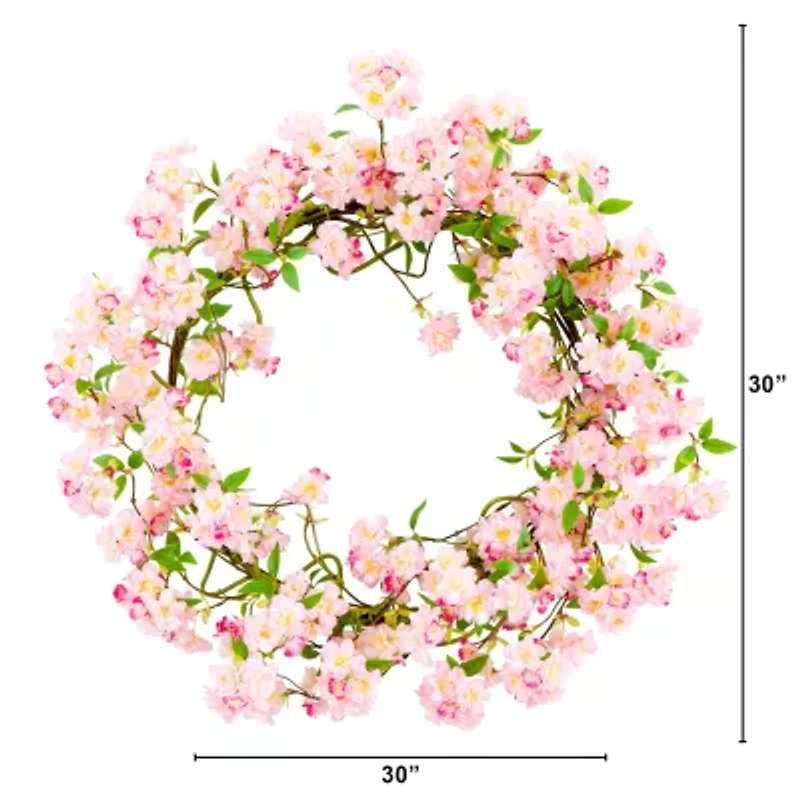 Nearly Natural 30" Pink Cherry Blossom Wreath