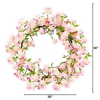 Nearly Natural 30" Pink Cherry Blossom Wreath
