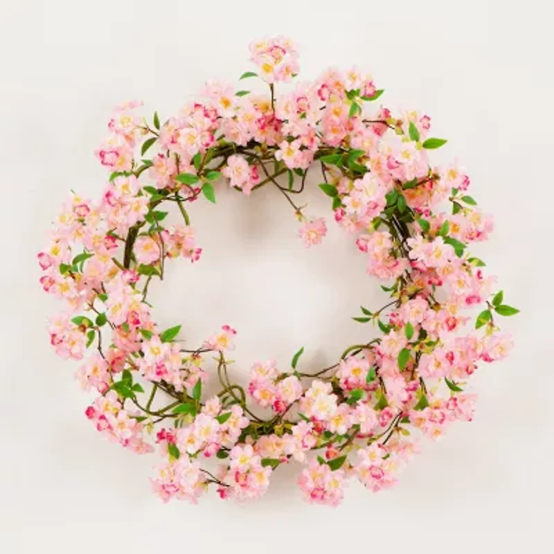 Nearly Natural 30" Pink Cherry Blossom Wreath
