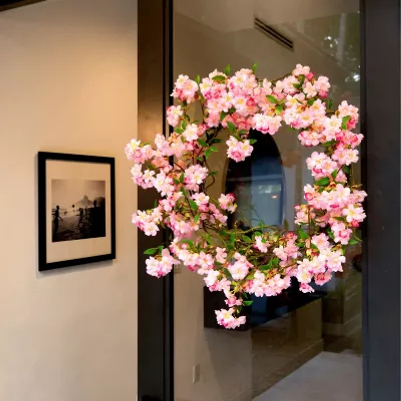 Nearly Natural 30" Pink Cherry Blossom Wreath