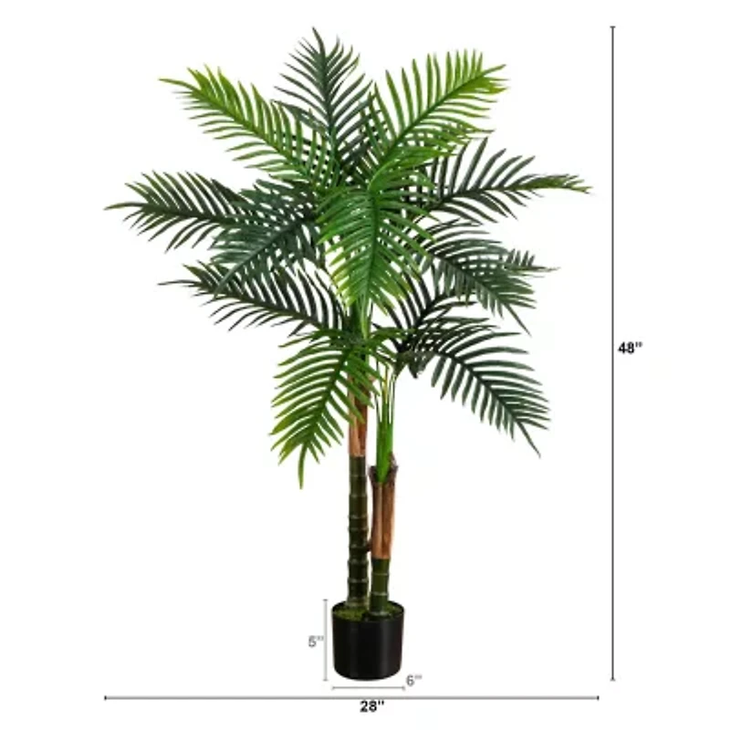 Nearly Natural 4ft Double Robellini Palm Indoor Outdoor Artificial Tree