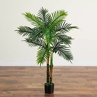 Nearly Natural 4ft Double Robellini Palm Indoor Outdoor Artificial Tree