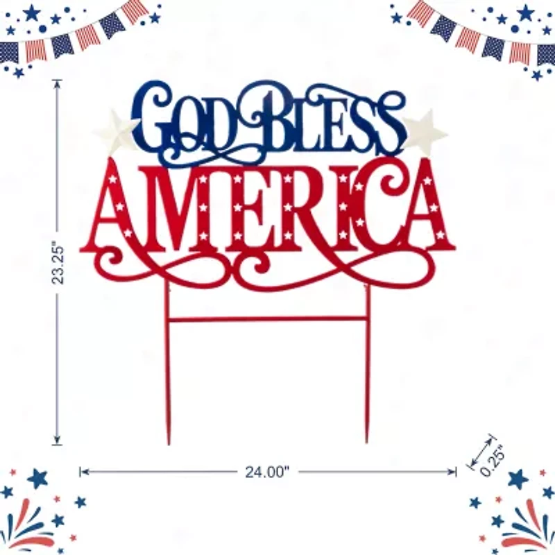 Glitzhome 24" Metal God Bless America 4th of July Yard Art