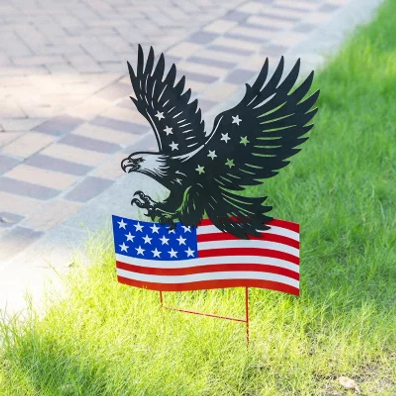 Glitzhome 30" Metal Eagle 4th of July Yard Art