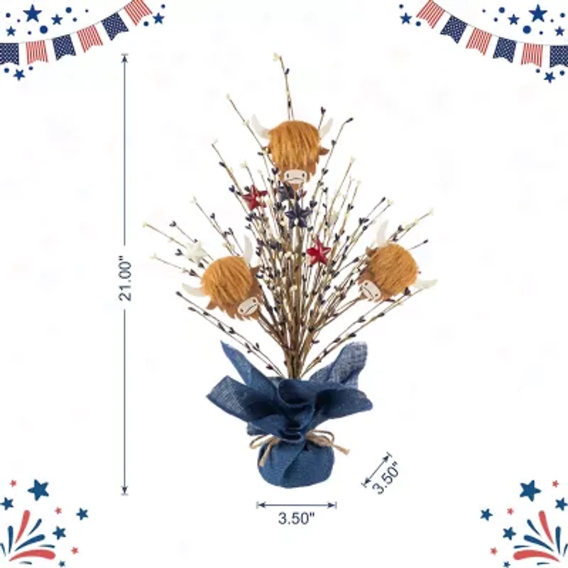 Glitzhome 21" Highland Cow And Berry Tabletop Tree