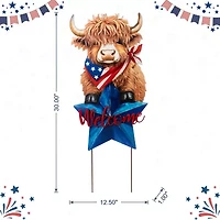 Glitzhome 30" Metal Highland Cow 4th of July Yard Art