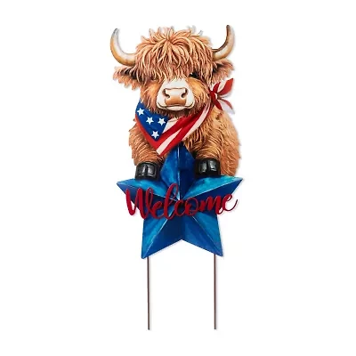 Glitzhome 30" Metal Highland Cow 4th of July Yard Art