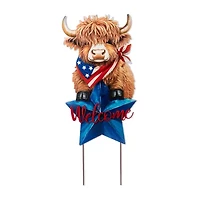 Glitzhome 30" Metal Highland Cow 4th of July Yard Art