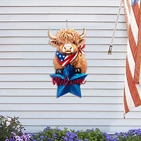 Glitzhome 30" Metal Highland Cow 4th of July Yard Art