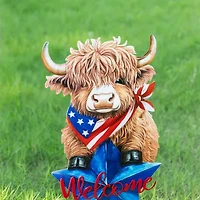 Glitzhome 30" Metal Highland Cow 4th of July Yard Art