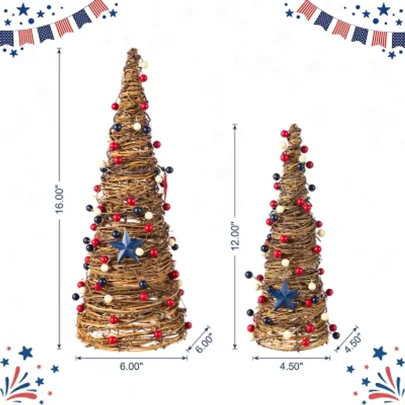 Glitzhome Stars And Berry Cone Tabletop Tree