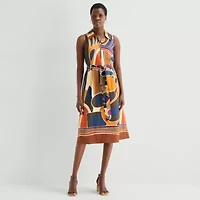 52seven Womens Sleeveless Midi Abstract Shirt Dress