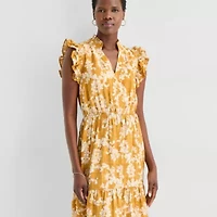 52seven Womens Notch Neck Sleeveless Ruffled Maxi Dress