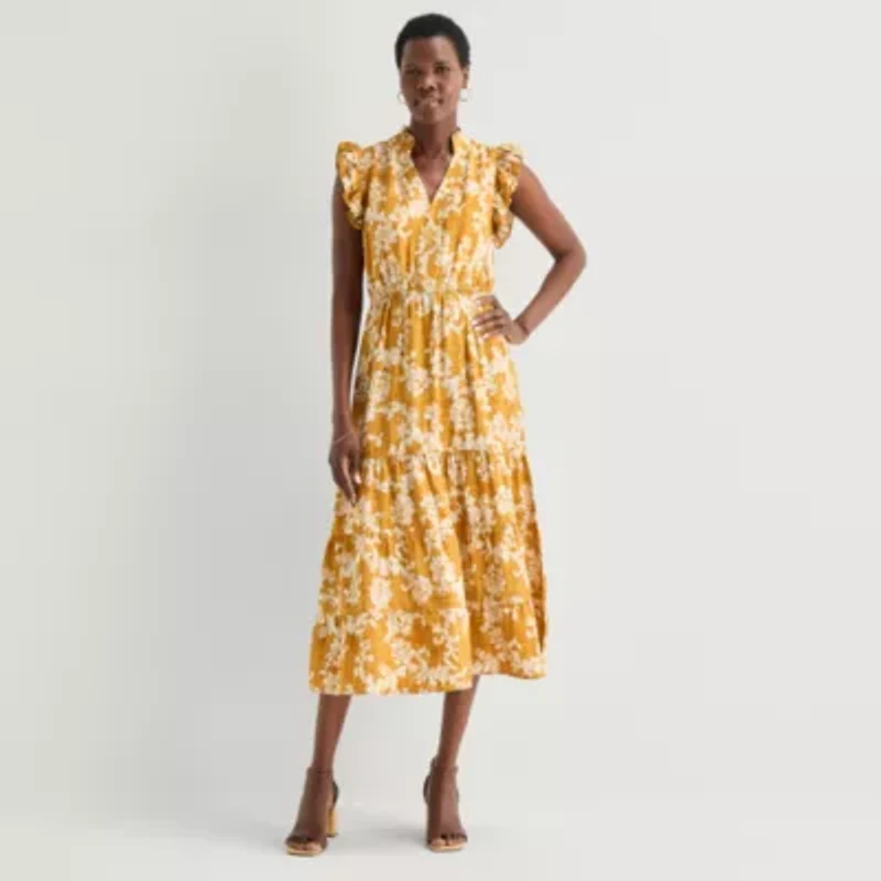 52seven Womens Notch Neck Sleeveless Ruffled Maxi Dress