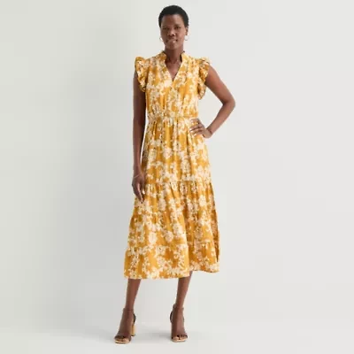 52seven Womens Notch Neck Sleeveless Ruffled Maxi Dress