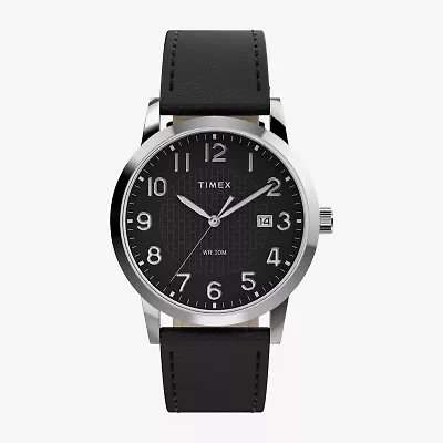 Timex Mens Black Leather Strap Watch Tw2y67400jt