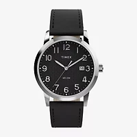 Timex Mens Black Leather Strap Watch Tw2y67400jt