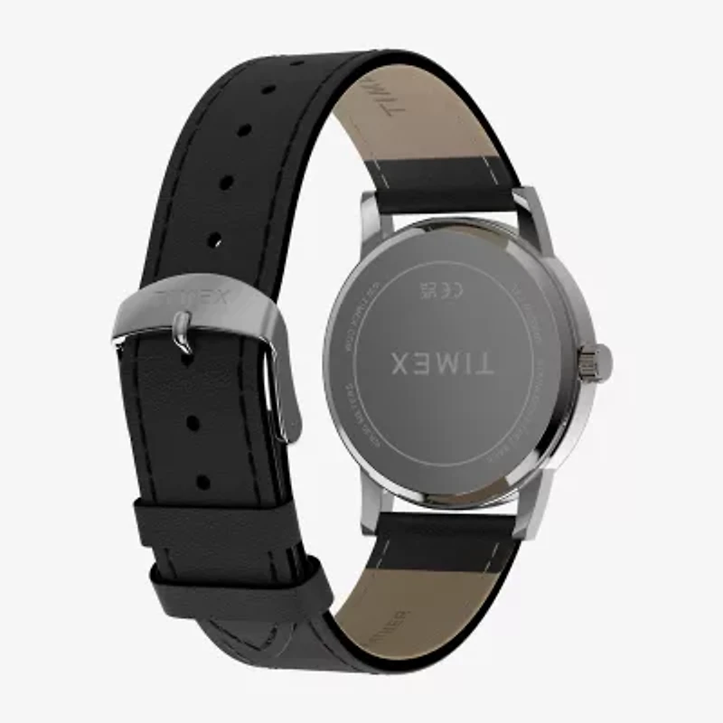 Timex Mens Black Leather Strap Watch Tw2y67400jt