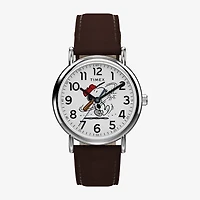 Timex Timex Peanuts Weekender 38mm Baseball Brown Leather Strap Watch Tw2y51500jt Mens Brown Leather Strap Watch Tw2y51500jt