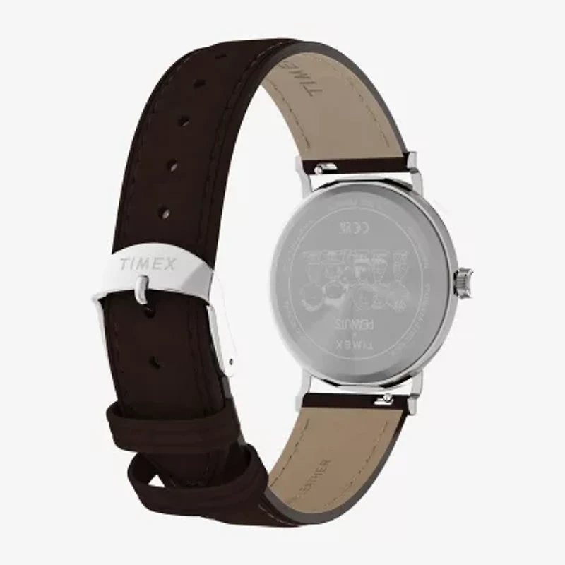 Timex Timex Peanuts Weekender 38mm Baseball Brown Leather Strap Watch Tw2y51500jt Mens Brown Leather Strap Watch Tw2y51500jt