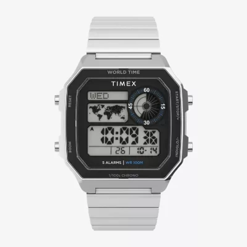 Timex Mens Digital Silver Tone Stainless Steel Bracelet Watch Tw5m68900jt